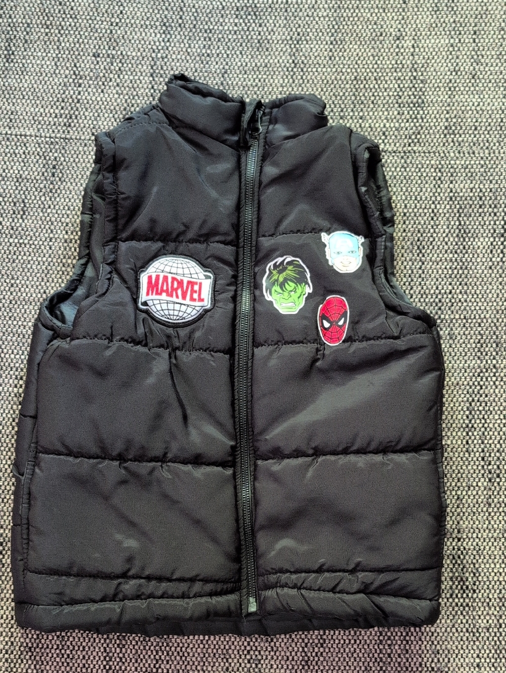 Marvel Black Puffer Vest with Superhero Patches